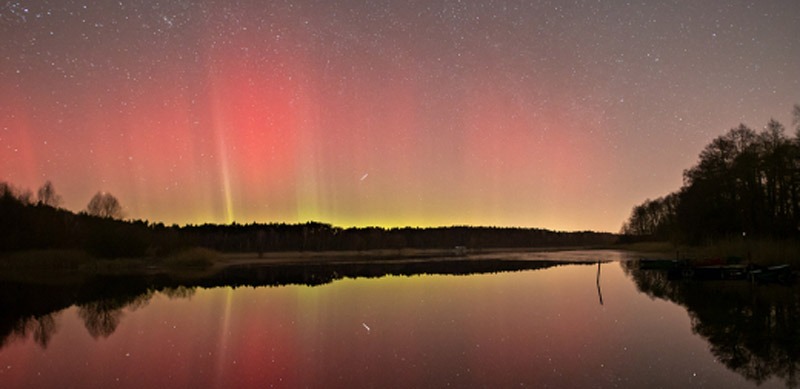 AURORA from the weak CME that was shot towards Earth on February 11th would never have created a geomagnetic storm rated G2 or even seen as spectacular and far from the poles as it did now, if not for the Earth's magnetic field being severely weakened. Here, the northern lights are visible on March 15th in Bydgoszcz, Poland. Photo: Roman Banas